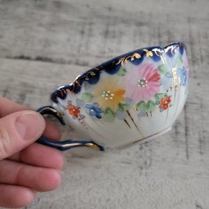 Vintage Japanese Hand Painted Pink and Yellow Floral Teacup and Saucer
